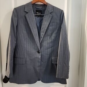 Madewell Single-Breasted Blazer Yarn-Dyed Pinstripe Womens Size 12 Gray Career